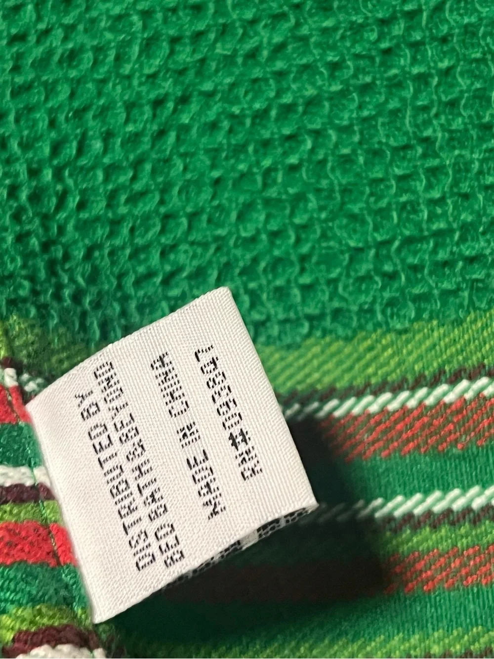 Bed Bath & Beyond Green Waffle-Weave Towel with Red and White Stripe Accents